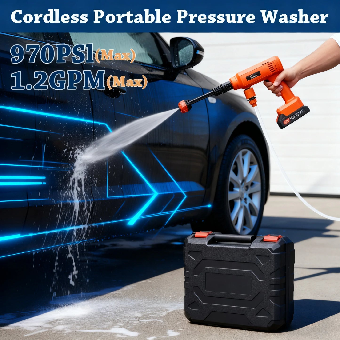 HydroBlast Pro cordless pressure washer — side view