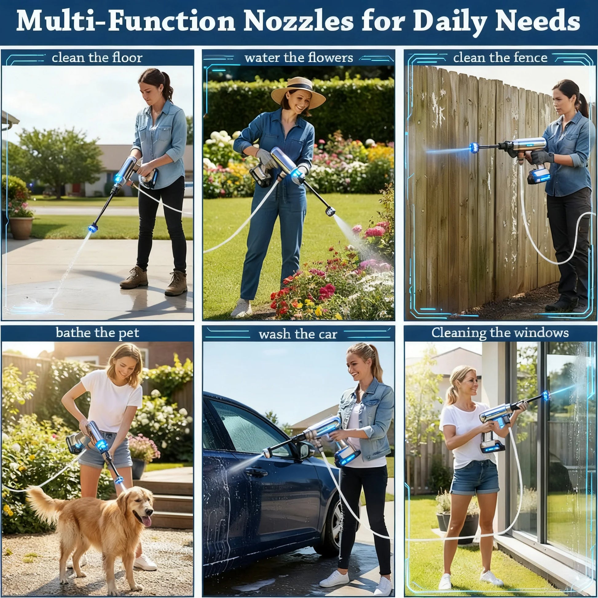 HydroBlast Pro adjustable nozzle spray patterns